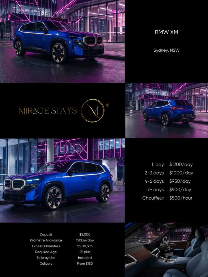 Blue BMW XM available for luxury hire in Sydney