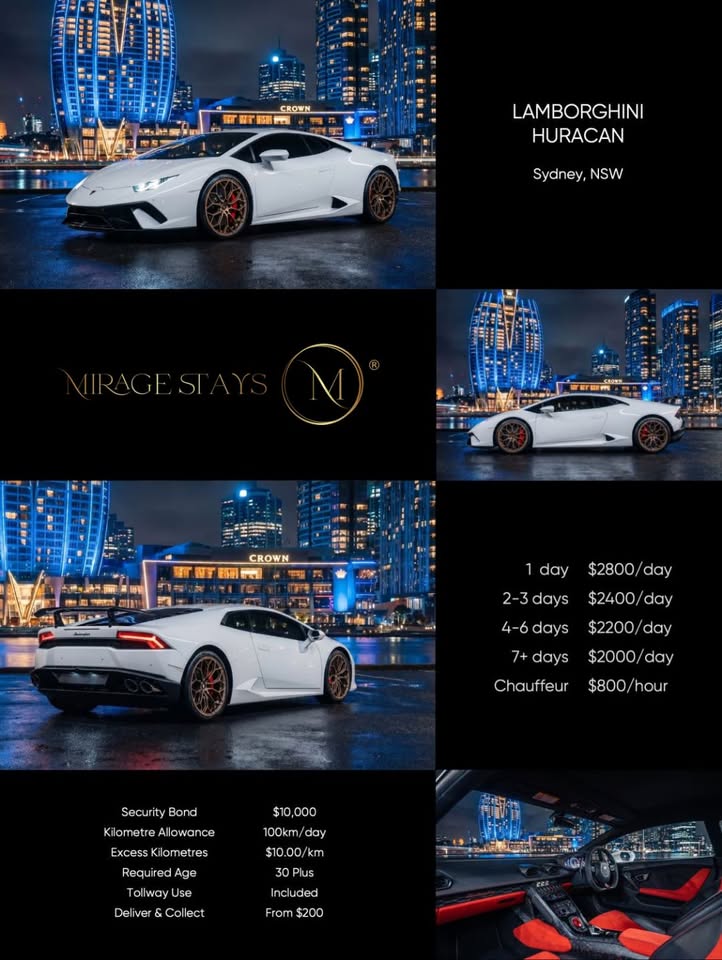 White Lamborghini Huracán available for luxury hire in Sydney