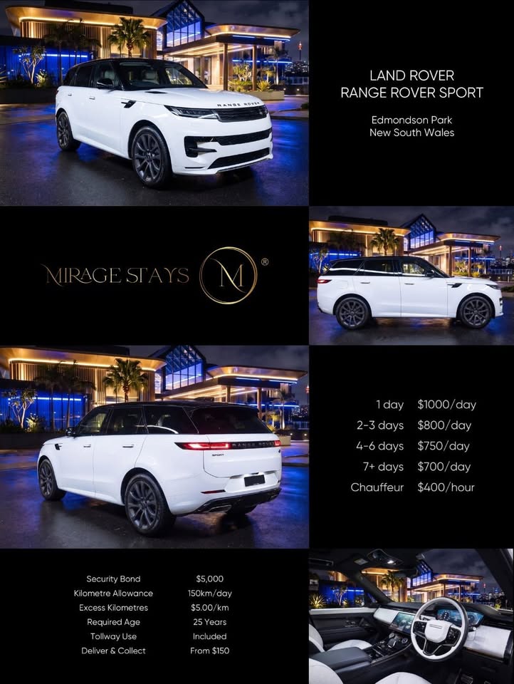 White Land Rover Range Rover Sport available for luxury hire in Sydney